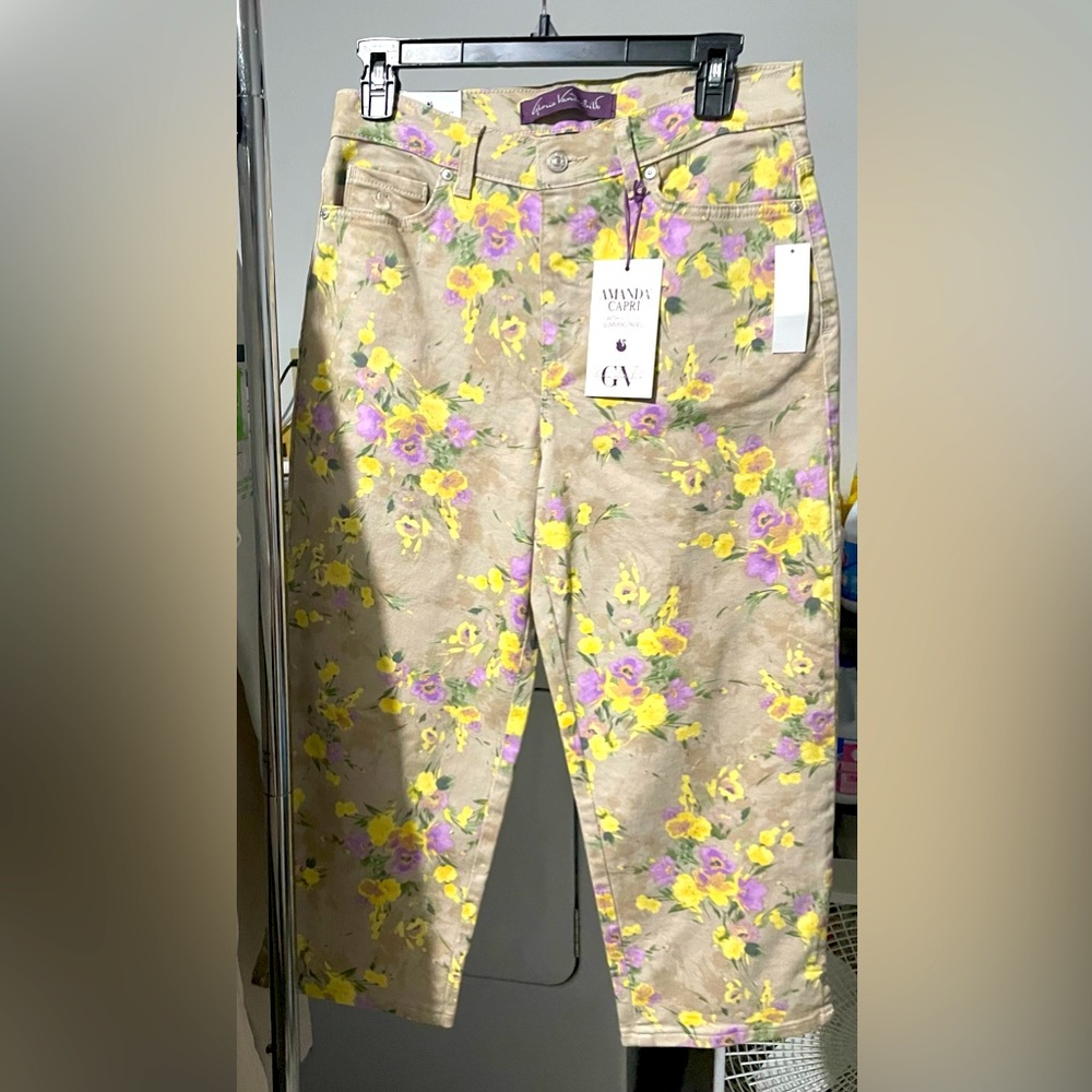 Amanda & Chelsea Yellow and Purple Capris with Floral Design
